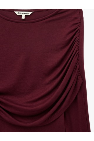 Koton Uzun Kollu Slim Fit Drape Detaylı Tişört Bordo 7wal10312ık