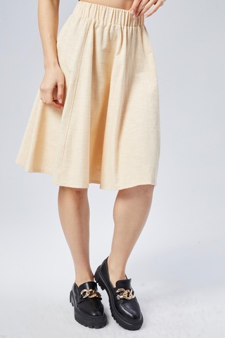 Nurören Flamlı Keten Midi Boy Kloş Etek-ekru-999 Ekru