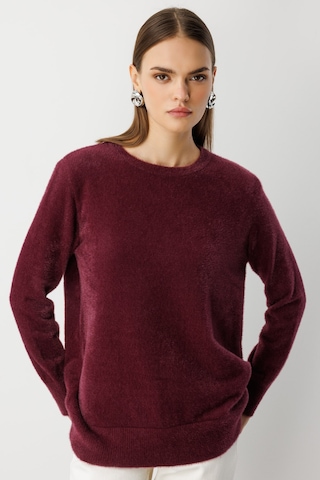 Mizalle Yuvarlak Yaka Oversize Yumuşak Dokulu Mürdüm Triko Kazak Mürdüm
