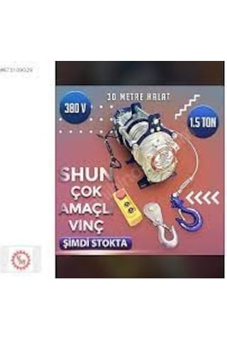 Shun 1500 Kg Profesyonel  Vinç 380 Volt 30 Metre 3 Hp