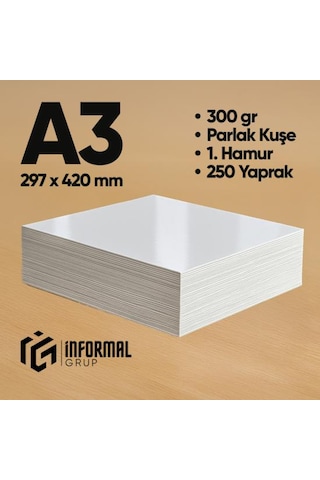 İnformal Fotokopi Kağıdı Premium Kalite A3 300 Gr Parlak Kuşe 250