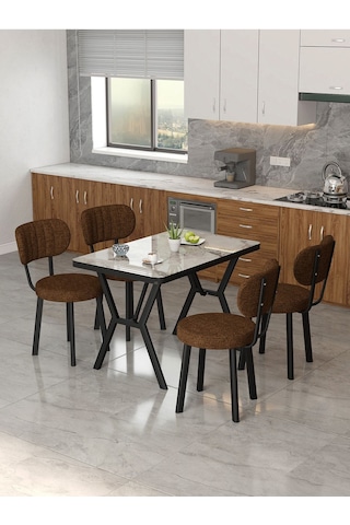 Azra 70x110cm Efes Mutfak Masası, Mutfak Masası Takımı, Yemek Masası, 4 Kahverengi Sandalye Kahverengi