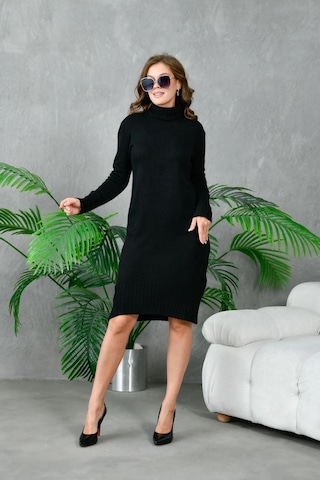 Kadın Balıkçı Yaka Kışlık Triko Elbise Siyah
