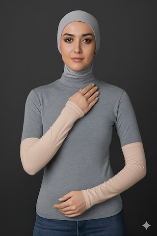 Sonbaharmoda Kadın Tesettür Likralı Esnek Düz Penye Kolluk Bej