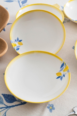 Limon Desenli 20 Cm Premium Porselen Yemek Tabağı - 6 Adet Beyaz - Sarı