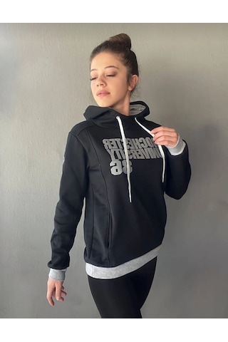 Kapşonlu Siyah Unisex Sweat Siyah