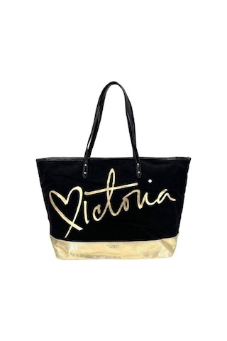Victoria's Secret Vs Siyah Gold Kanvas Tote Seyahat Çantası Siyah