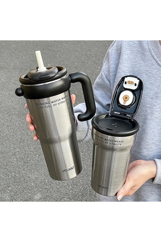 Brightnova 1pc Paslanmaz Çelik Termos Flowers 1.2l 760ml Sevimli Karikatür Tasarım Yeniden Kullanılabilir 07 Beyaz