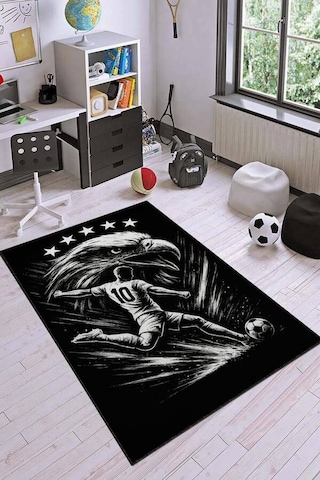 10 Numara Futbolcu Kartal Kaymaz Taban Taraftar Halısı Vh148n11 Siyah - Beyaz