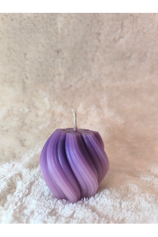 Dalga Desenli Dekoratif Mum, Tek Renk Mor
