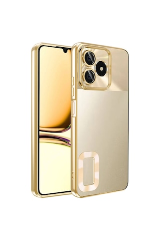Realme Note 50 Kılıf Kamera Korumalı Logo Gösteren Zore Omega Kapak Gold