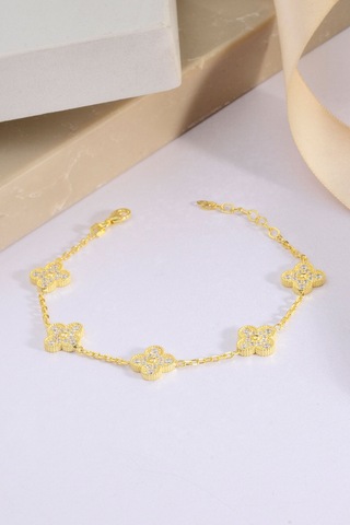 Innuendo Jewelry 925 Ayar Gümüş Taşlı 5 Yoncalı Bileklik Altın