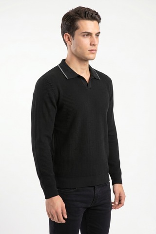 Dynamo Erkek Spor Polo Yaka Mevsimlik Kazak Bgl-st05363 Siyah