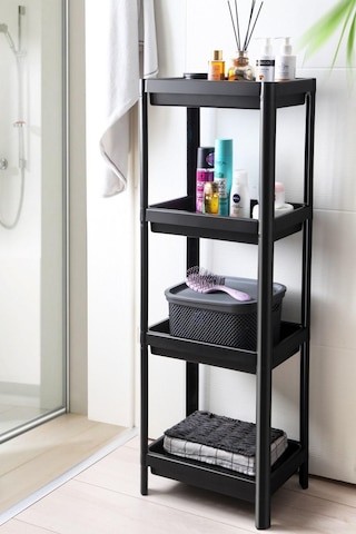4 Katlı Banyo Rafı Mutfak Rafı Balkon Rafı Siyah