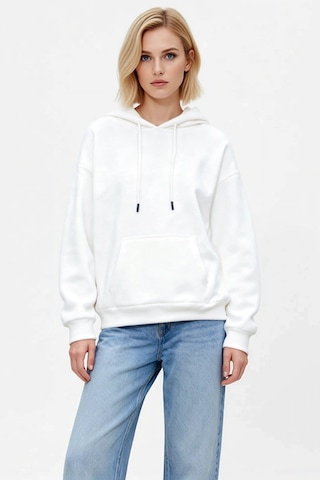 Benerly Kadın Kapüşonlu Düşük Kol Oversize Sweatshirt Fonksiyonel Dayanık Ekru