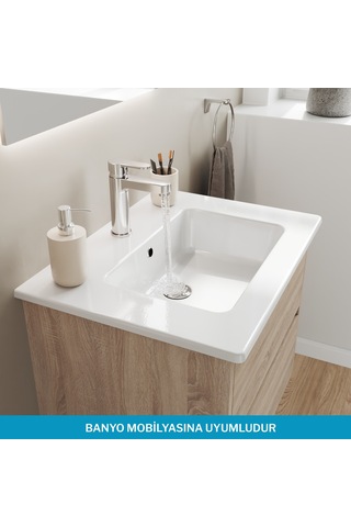 Isvea Sistema T-flat Slim İnce Formlu Lavabo 61 X 46,5 Cm Beyaz Beyaz