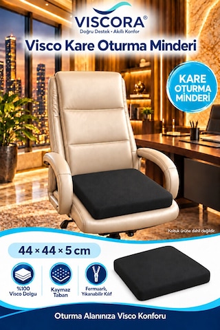 Visco Kare Oturma Minderi Ofis Koltuğu, Sandalye Ve Ev İçin Kaymaz Minder 44 44 5 Cm