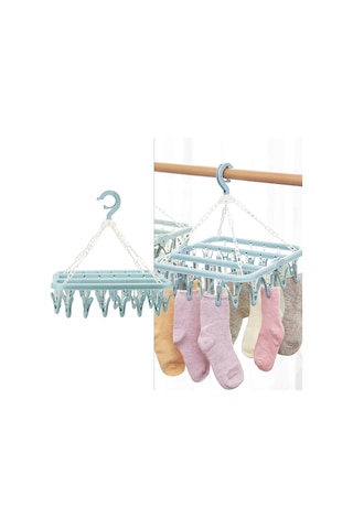 Folinda Mavi 32 Klipsli Pp Plastik Çamaşır Asma Aleti, 360 Derece Döner, Rüzgar Dayanıklı, Çocuk Giyim, Çorap, Büstiyer İçin Mavi