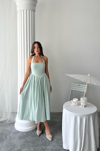 Alyn Wear Mint Boyundan Bağlamalı Keten Elbise