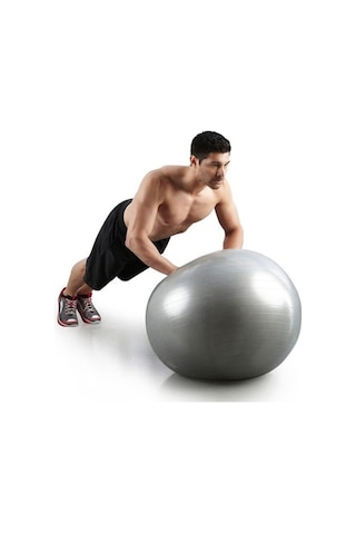 Gri Pilates Topu - Pompa 65 Cm Yoga Topu Spor Salonu Denge Topu Dayanıklı Fitness Top