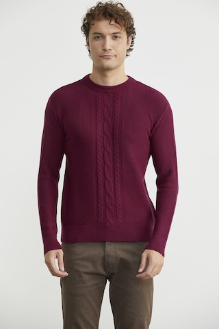 Sementa Motif Detaylı Bisiklet Yaka Triko Kazak - Bordo Bordo