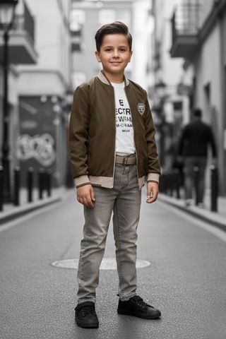Pina Kids Erkek Çocuk Çift Taraflı Ceketli Penye Bluzlu Keten Pantolonlu Takım Elbise Tkm1602 Bej