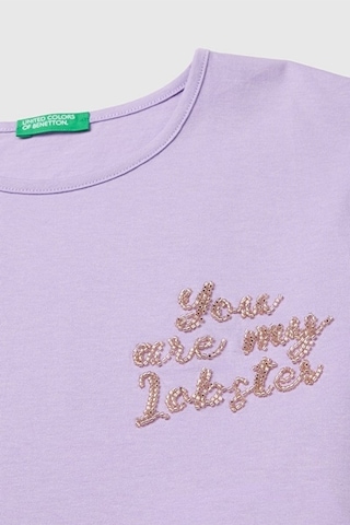 United Colors Of Benetton Kız Çocuk Lila Ön Ve Arka Baskı Detaylı Boncuk İşlemeli Geniş Yaka T-shirt 6-14 Yaş -2862
