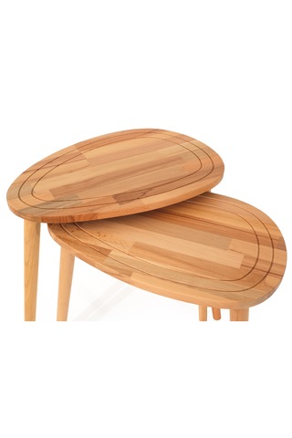 Sweet Naturel Renk Masif Doğal Ahşap Yan Sehpa 2'li Zigon Sehpa