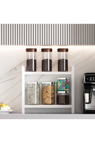 Dekorosso Lara Kahve Köşesi Rafı Mutfak Rafı Tezgah Rafı Beyaz