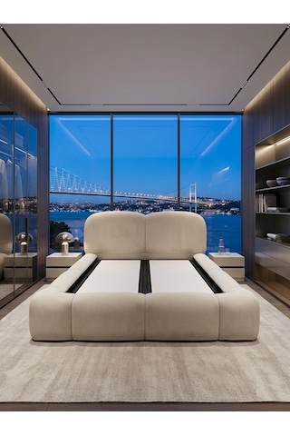 Most Cosmo Premium Bazalı Karyola Beyaz Bukle Kumaş Yatak İçindir 160 x 200 CM