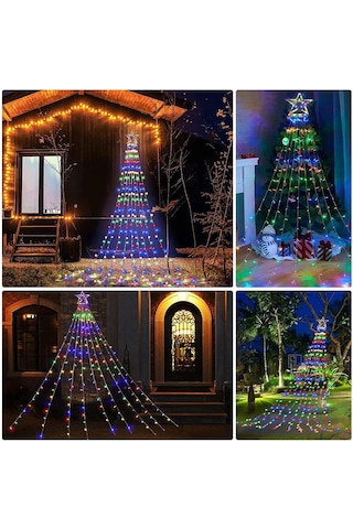 Rgb Tepe Yıldızlı Güneş Enerjili Yılbaşı Led Işığı, Kumanda Ve Animasyonlu Noel Ağaç Duvar Işığı Renkli