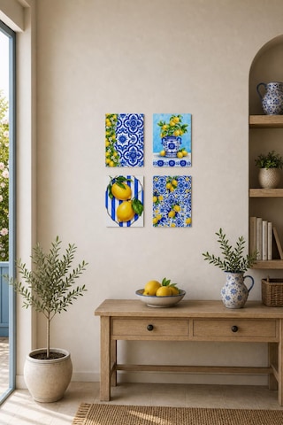 Limon Desenli Tablo Seti 4lü Set Sicilya Temalı 15x20 Cm Mdf