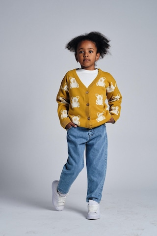 Ayıcık Desenli Hırka T-shirt Denim Pantolon Takım Hardal