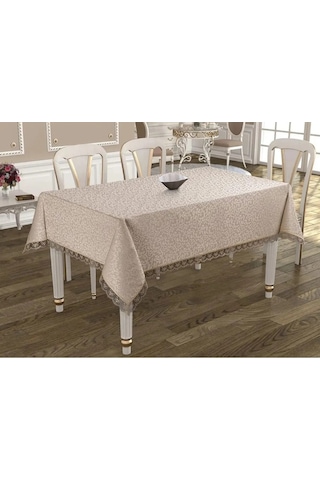 Gülce Dantelli Yemek Masası Örtüsü Bej 160X220