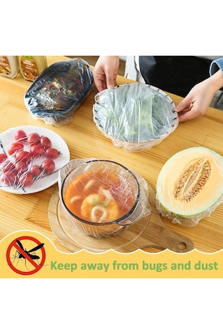 100 Lü Yeniden Kullanılabilir Elastik Plastik Kase Kapakları Şeffaf, 12x30 Cm, Hava Geçirmez Gıda Saklama Bonesi, Ev Ve Restoran İçin Sku: Smg8690010583963 Açık