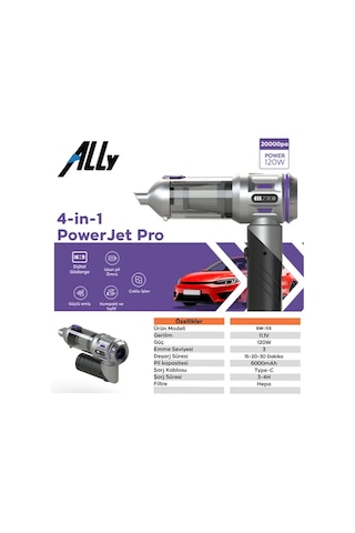 Ally Powerjet Pro 20000pa Güçlü Portatif 3 Kademeli Tasinabilir V