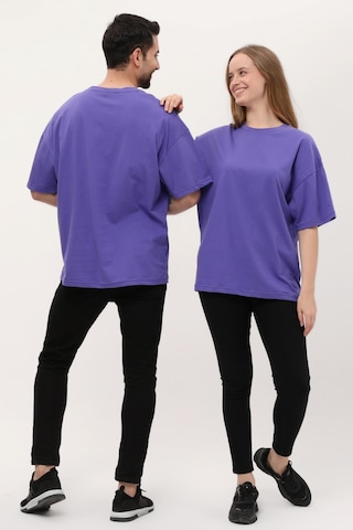 Unisex Mor Oversize Bol Kalıp T-shirt Çift Kombini Mor