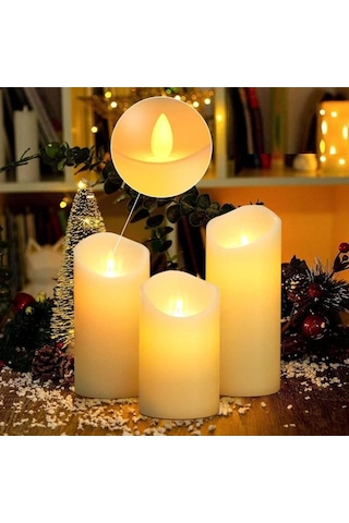 Alev Efektli Vıp Deluxe 14 Lü Set Işıklı Mum Gün Işığı Led Titrek Yanan Led Mum Büyük Orta Küçük Mum Renkli