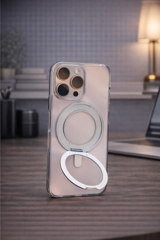 Mr. Gorilla Apple iPhone 16 Pro Max Uyumlu Şeffaf Kılıf 360 Dönebilen Magsafe Stand, Toz Korumalı Kılıf