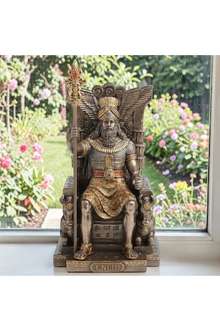 Dekoratif Enlil Biblo Wise Veronese Poliresin Mezopotamya Tanrısı Figürü 25 Cm .