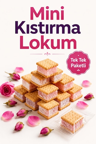 Mini Bisküvi Arası Kıstırma Lokum Güllü Lokum Tek Tek Paketli Lokum 500 Gr