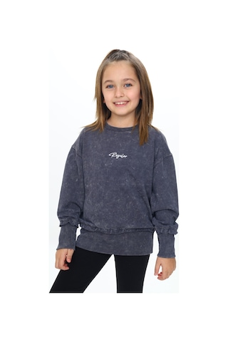 Toontoy Kız Çocuk Relax Fit Bisiklet Yaka Düşük Omuz Nakış Baskılı Sweatshirt - 2 İplik Füme