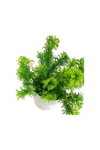 Yapay Çiçek Beyaz Saksıda Fesleğen Dekoratif Masa Çiçeği 25Cm