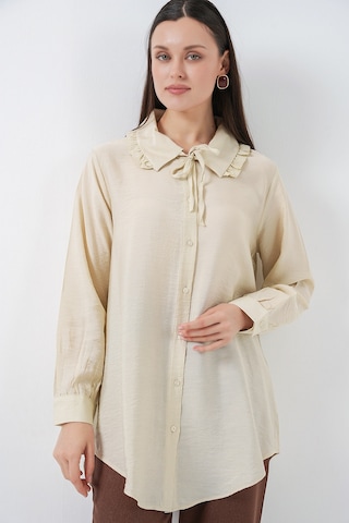 Bigdart Fırfırlı Uzun Gömlek Tunik 5952 - Ekru
