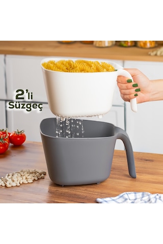 Porsima G-575 2 Parça Çok Amaçlı Plastik Süzgeç Gri Beyaz