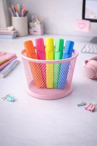 Nd-1021 Premium Metal Tel Kalemlik Pembe Ofis & Home Ofis Düzenleyici Pembe