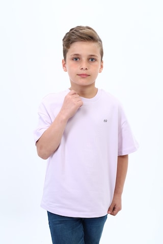 Toontoy Kids Toontoy Erkek Çocuk Pamuklu Bisiklet Yaka Kısa Kollu Düşük Omuz Baskılı Basic Tişört 22978 Açık Lila