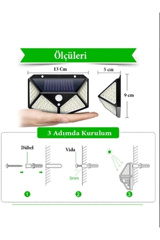100 Led Solar Sokak Lambası 3 Modlu Güneş Enerjili Lamba