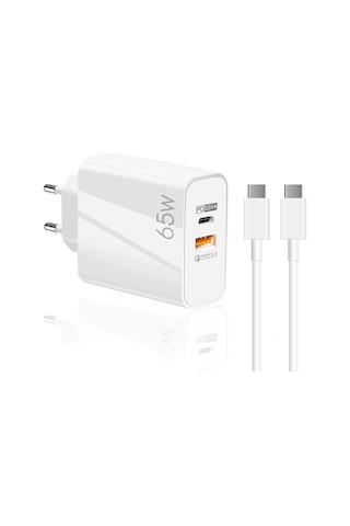 Schitec GN65 WT3 65 W USB-A PD33W Q.C 3.0 Type-C To Type-C Kablolu Hızlı Şarj Aleti 3 M