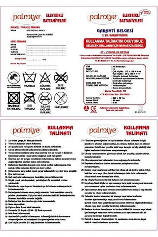 Palmiye Tek Kişilik Elektrikli Battaniye Süngerli Diğer